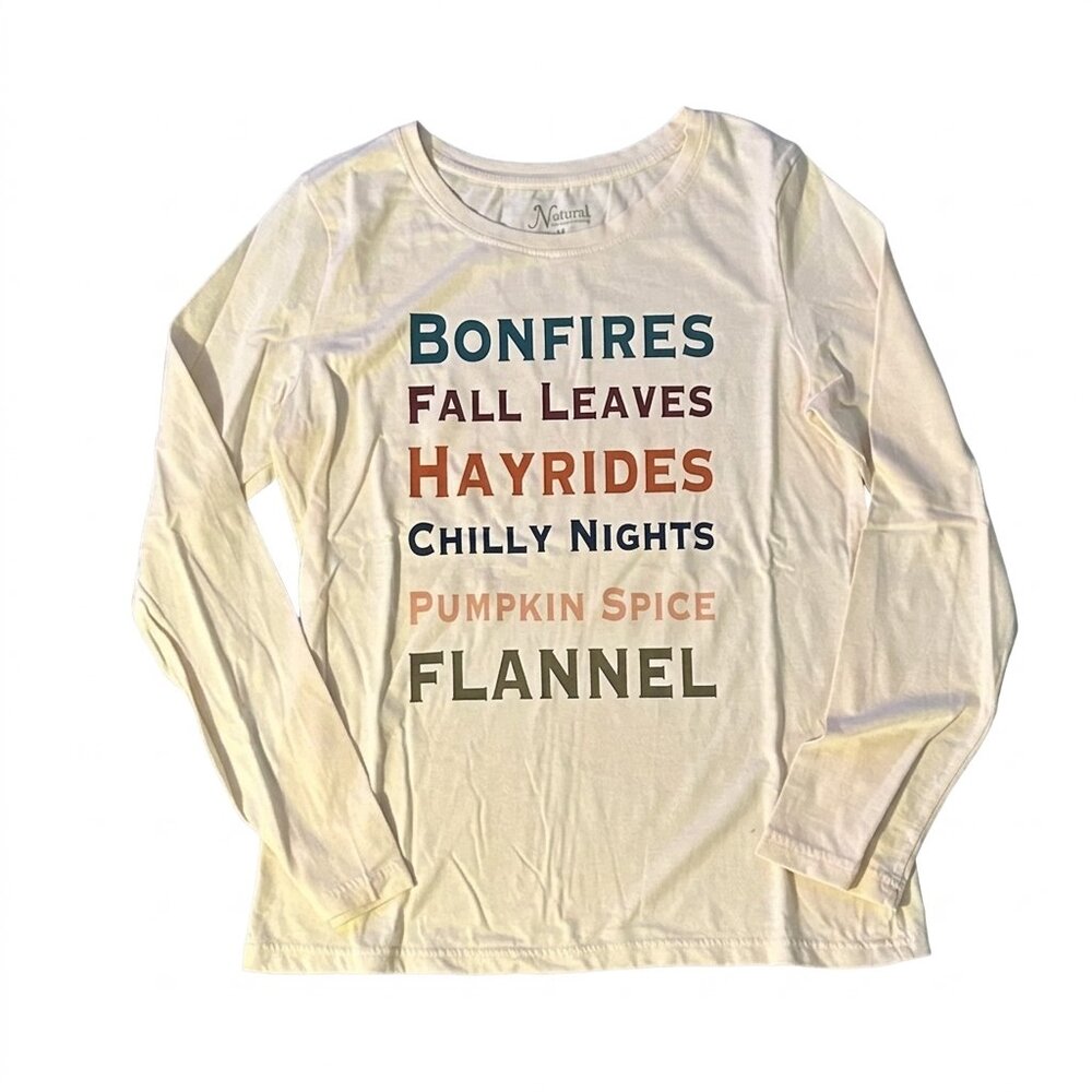 Natural Reflections Light Pink/Cream Long-Sleeve Graphic Tee with Autumn Text